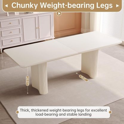 79" Rectangular Dining Table for 2-8, Large White Kitchen Table with 1.92" Dining Top and Sturdy Sleek Wave Pedestal