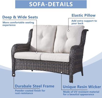 6 Pieces Outdoor Patio Furniture Set Wicker Swivel Patio Chairs with Ottomans 2 Seater