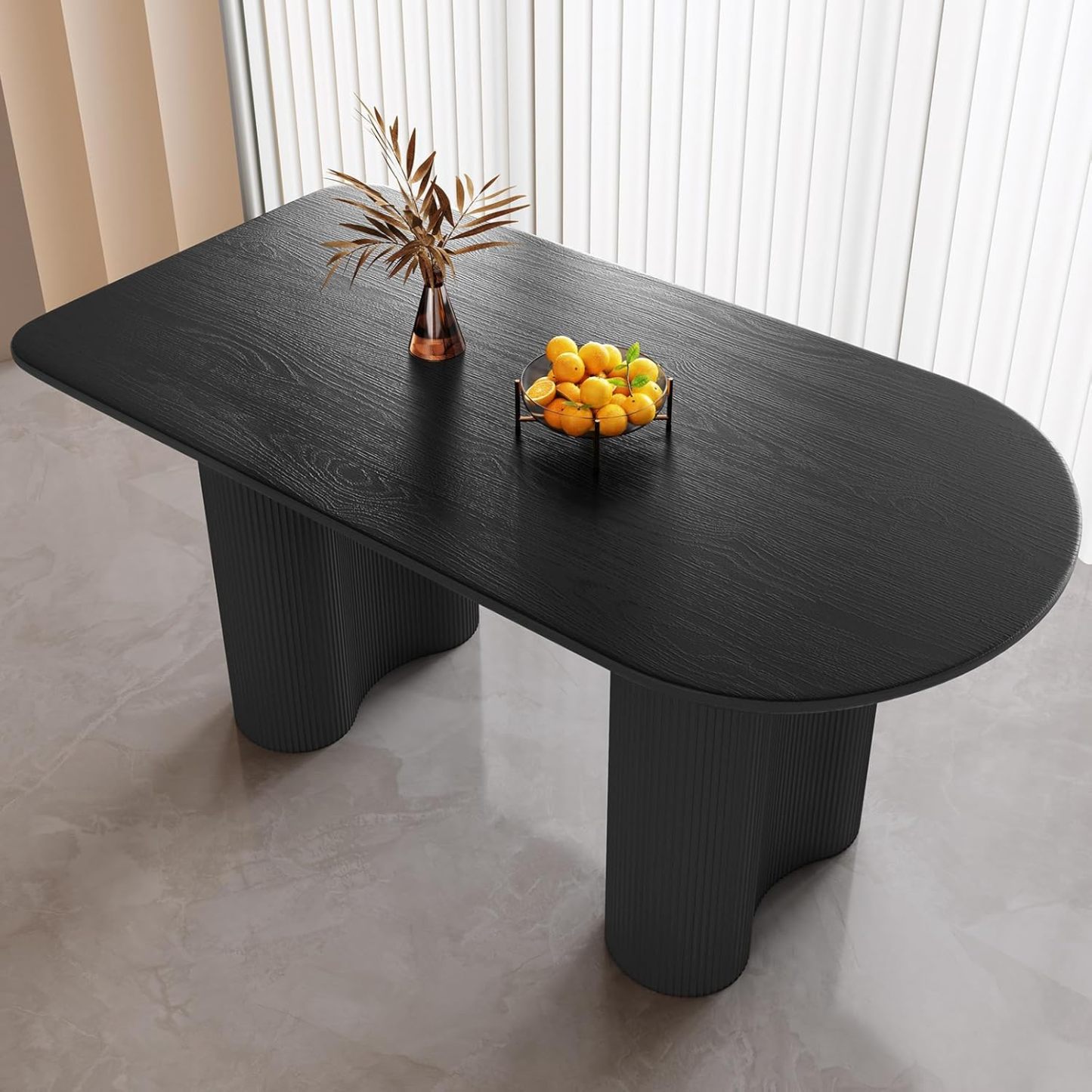 Black Oval Dining Table for 2-4, 55.11" Modern Funky Kitchen Table wit