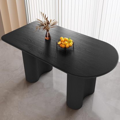 Black Oval Dining Table for 2-4, 55.11" Modern Funky Kitchen Table with Powerful Ripple Support Legs for Dining Room, Kitchen, Home Office