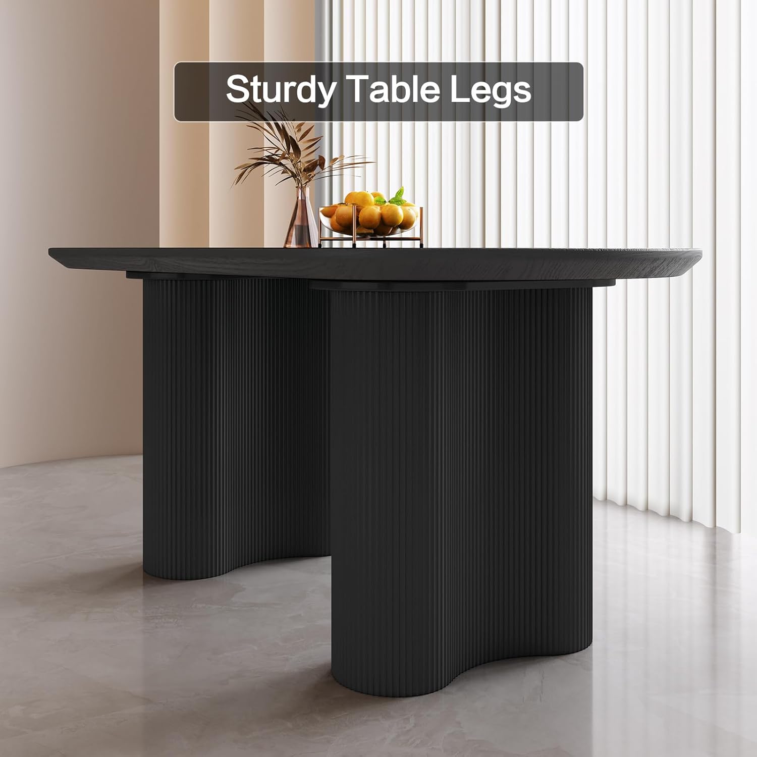 Black Oval Dining Table for 2-4, 55.11" Modern Funky Kitchen Table with Powerful Ripple Support Legs for Dining Room, Kitchen, Home Office