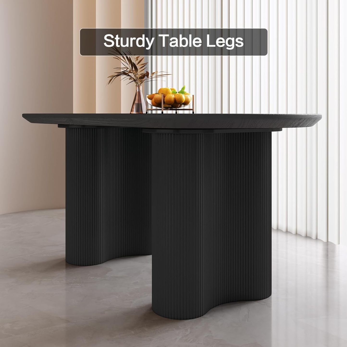 Black Oval Dining Table for 2-4, 55.11" Modern Funky Kitchen Table with Powerful Ripple Support Legs for Dining Room, Kitchen, Home Office