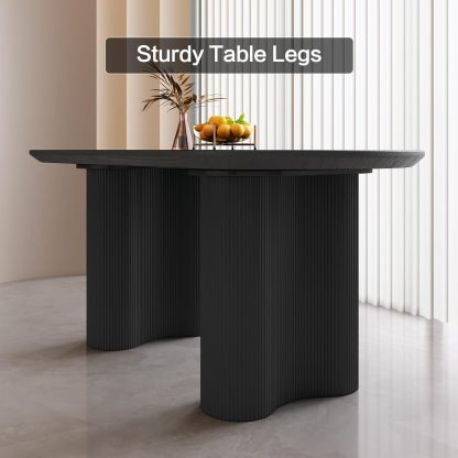 Black Oval Dining Table for 2-4, 55.11" Modern Funky Kitchen Table with Powerful Ripple Support Legs for Dining Room, Kitchen, Home Office