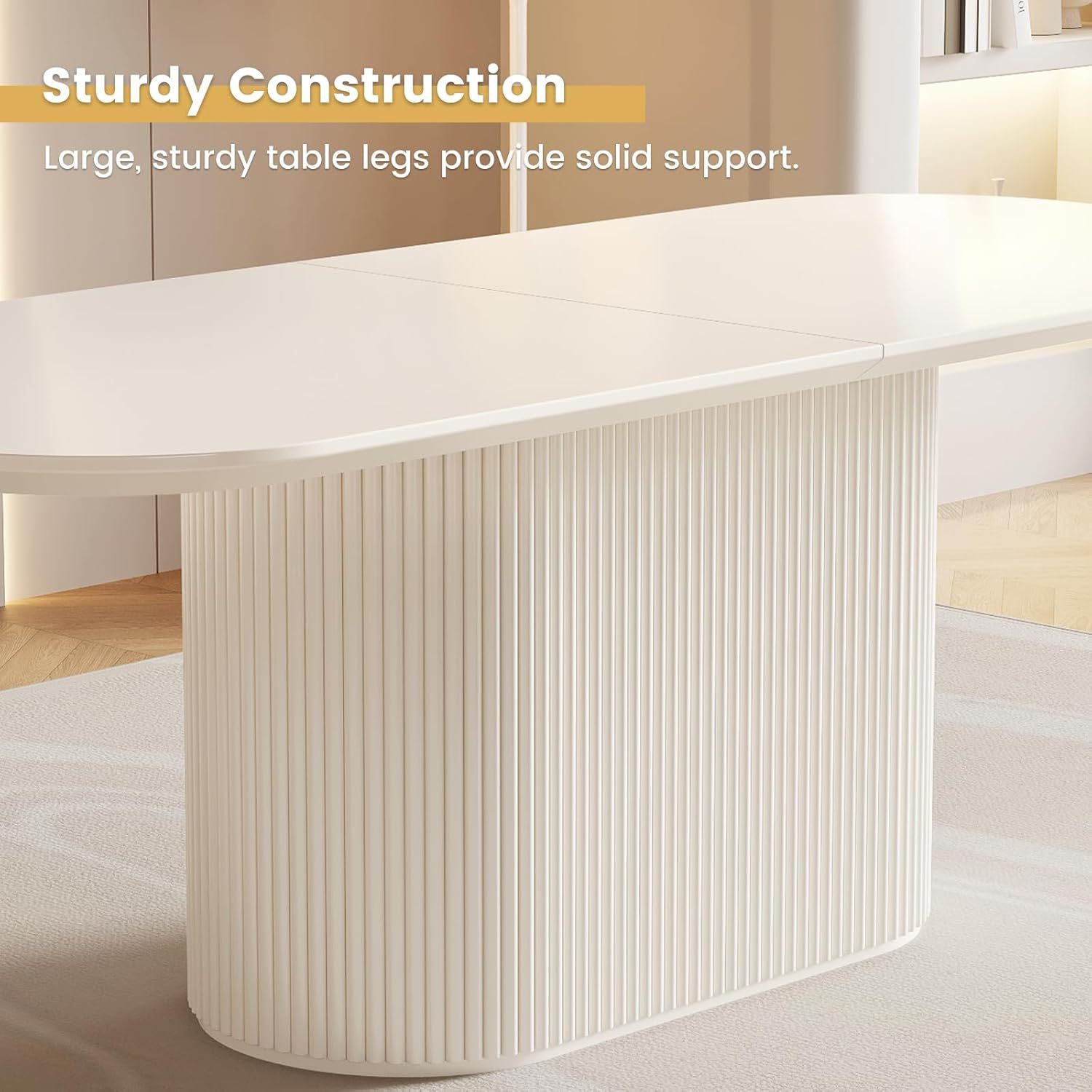 86" Oval Dining Table for 2-8 Person, Modern White Kitchen Table, Luxury Rectangular Dinner Table