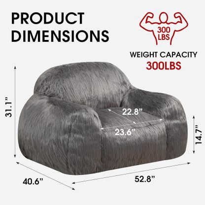 Plush Ultra Big Bean Bag Sofa, 40.6" D x 52.8" W x 31.1" H, Memory Foam Big Bean Bag Chair, Stuffed Lazy Sofa with Armrest