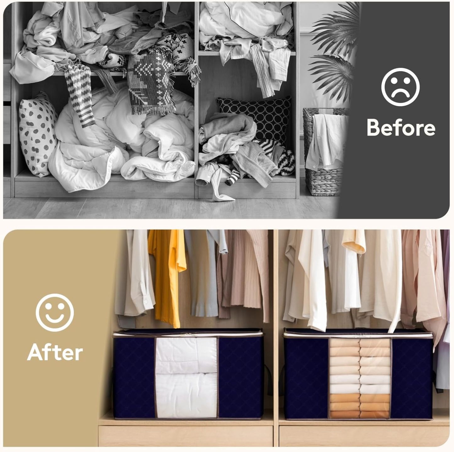 Large Capacity Clothes Storage Bag Organizer with Reinforced Handle Thick Fabric for Comforters, Blankets, Bedding