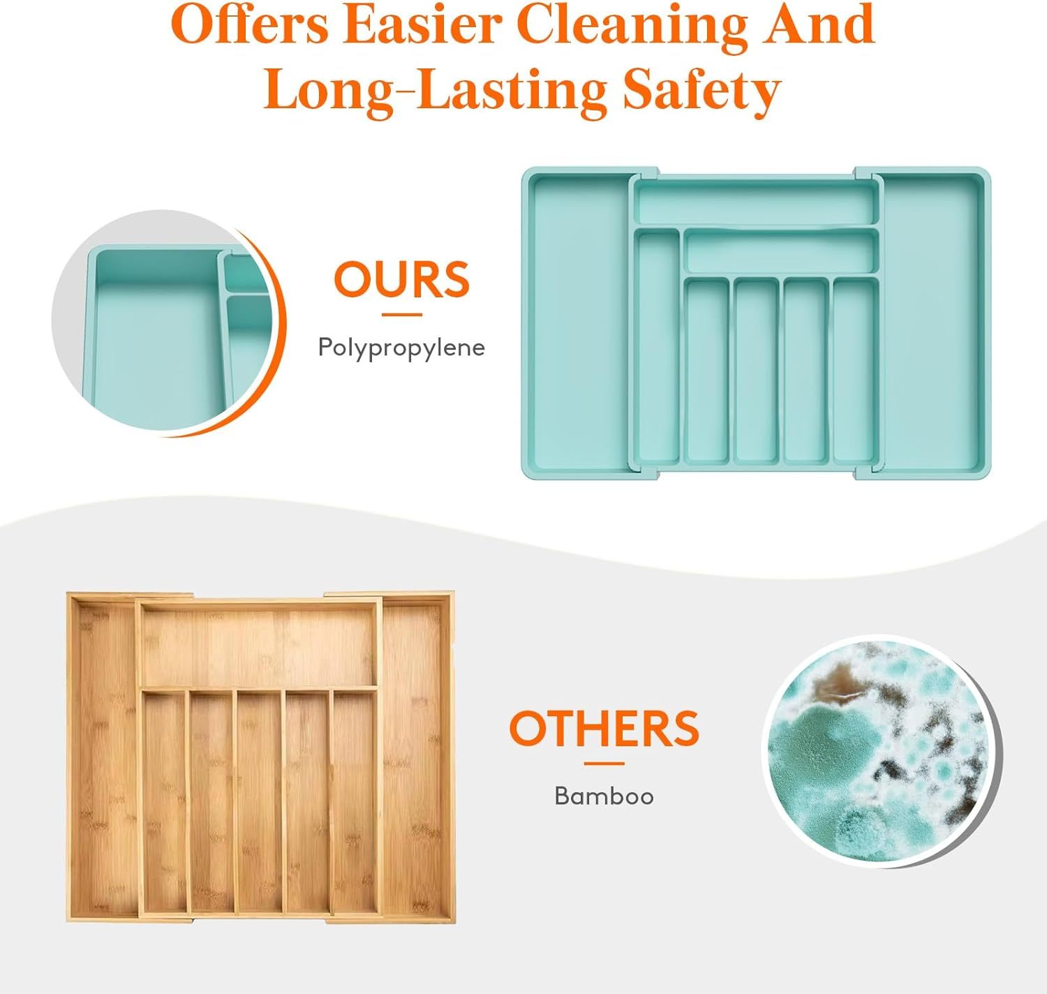 Silverware Drawer Organizer, Expandable Utensil Organizer for Kitchen Drawers, Adjustable Cutlery and Flatware Tray