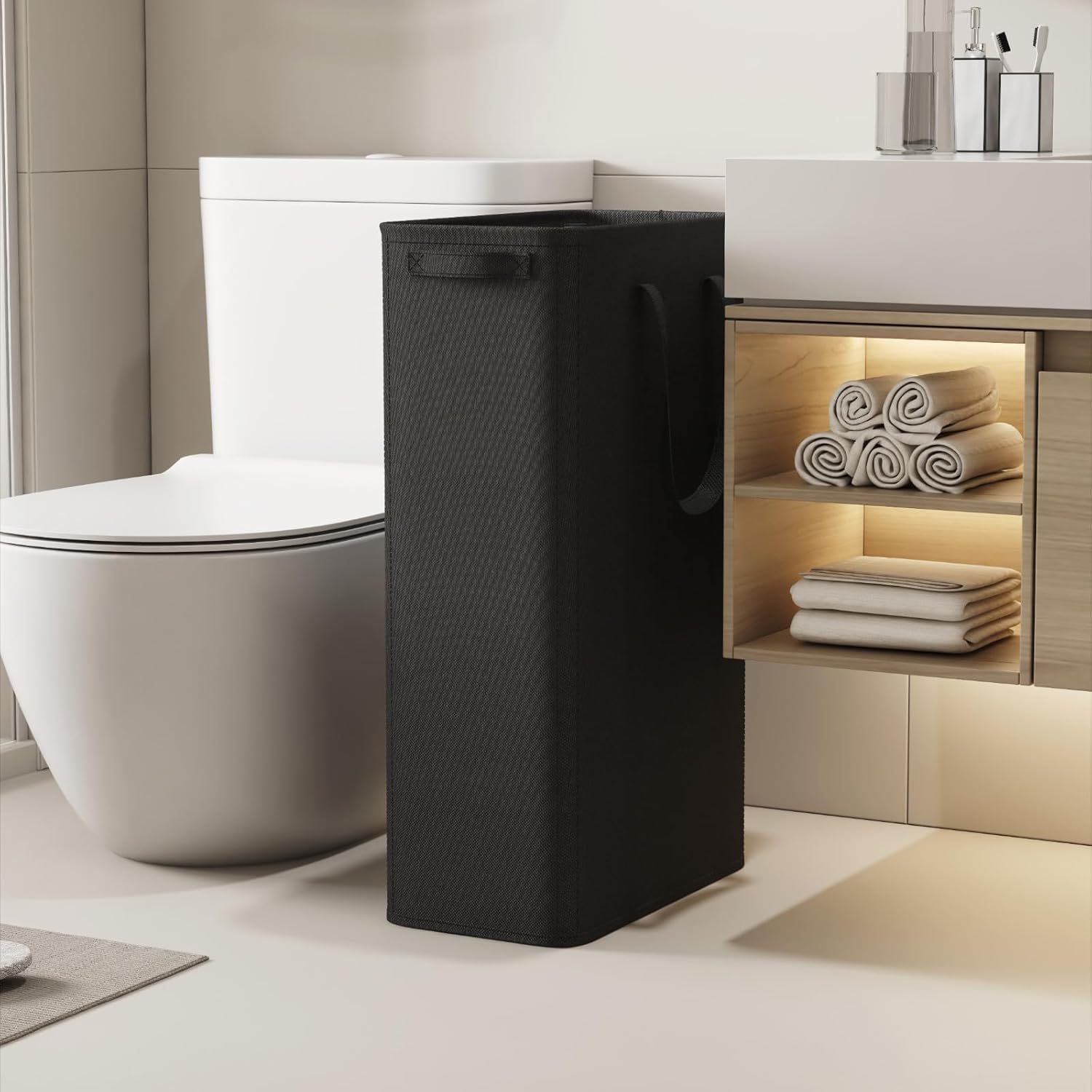 65L 2 Pack Slim Laundry Hamper, Narrow Laundry Basket with Handles, Collapsible Thin Dirty Clothes Hampers for Laundry