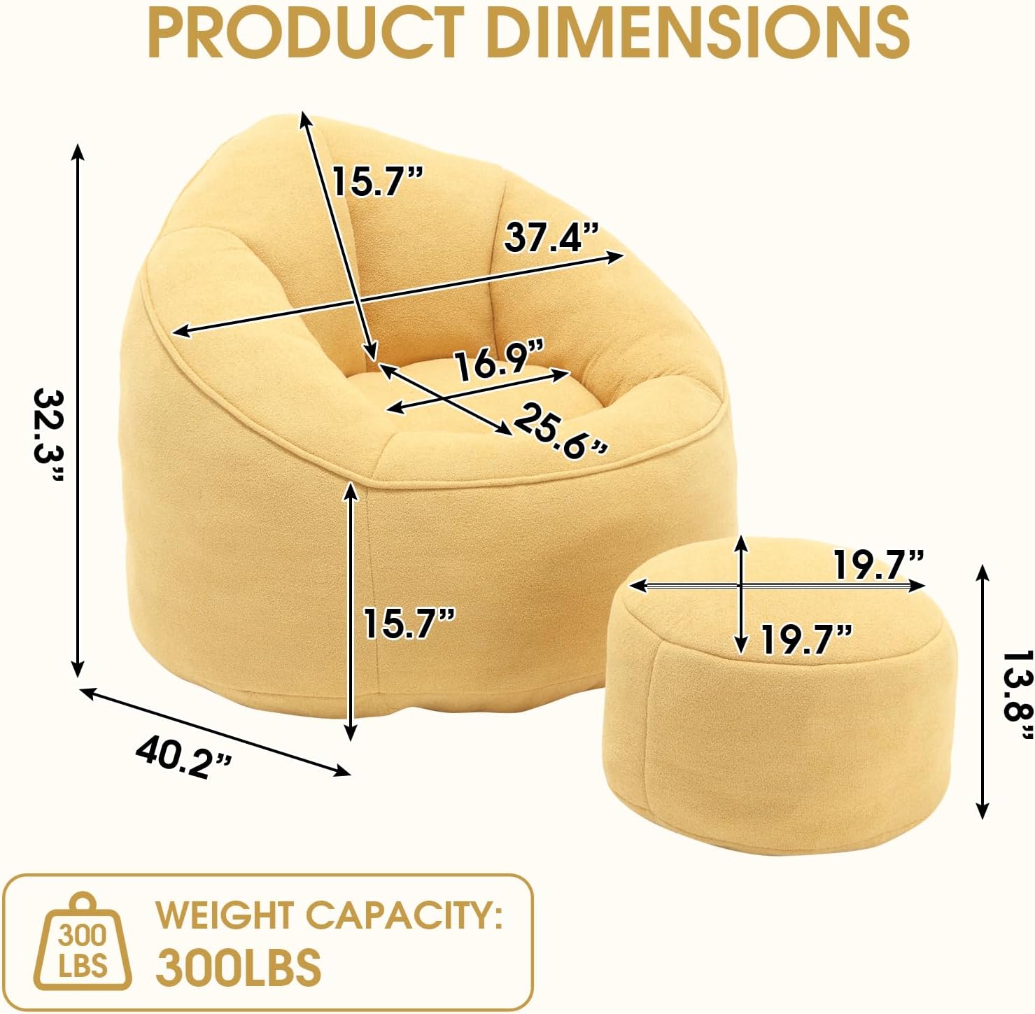 Bean Bag Chair for Adult, Microfiber Upholstered Bean Bag Sofa with Petal Back, Shell-Shaped Beanbag Chair with Footstool