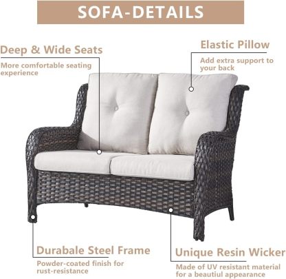 Outdoor Loveseat Sofa 2-Seat PE Rattan Patio Love Seat with Cushions,Deep Seat High Curved Back Armset Sectional Couch for Patio,Garden,Yard,Porch