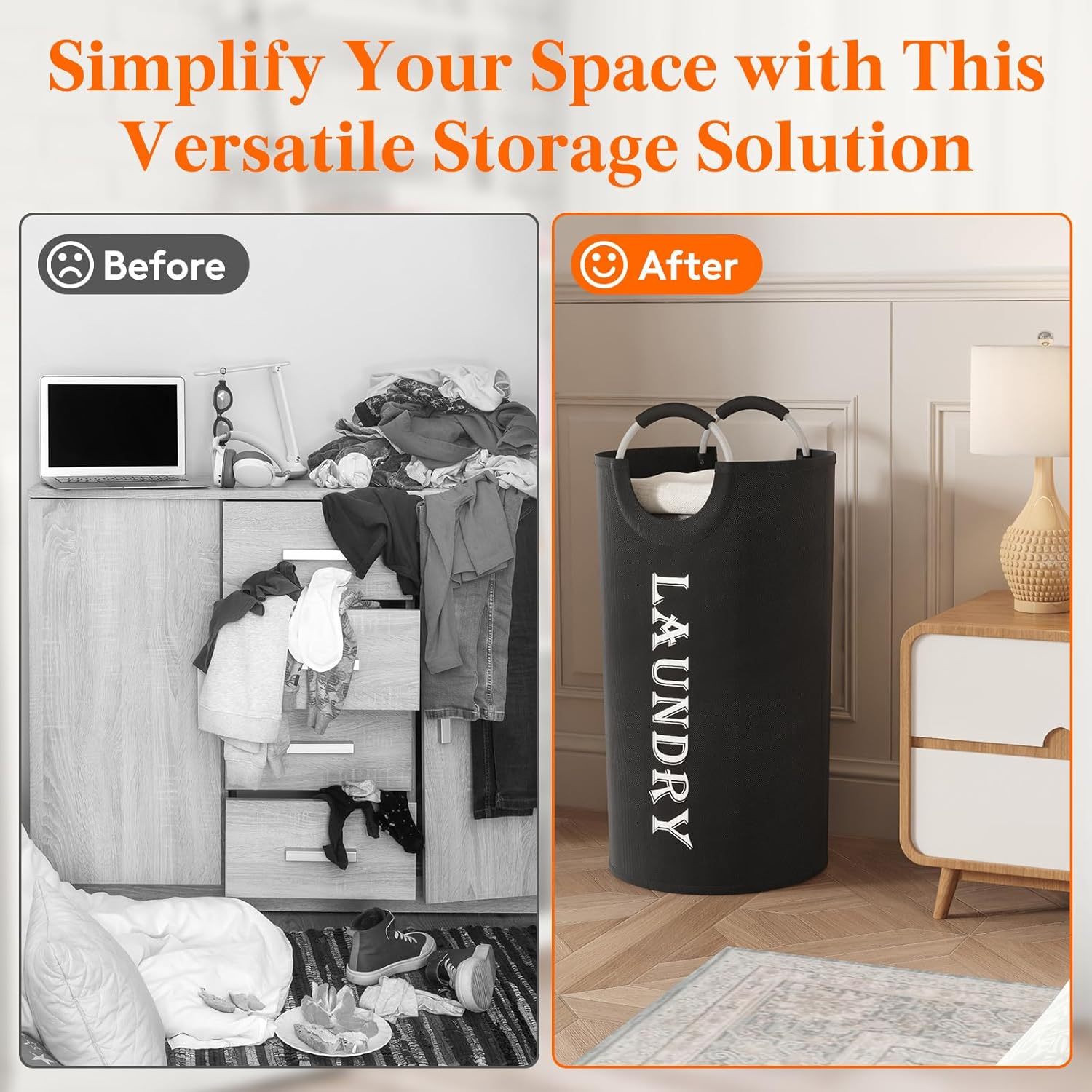 100L 2-Pack Large Laundry Basket, Collapsible Laundry Hamper with Aluminum Handles, Waterproof Freestanding Dirty Clothes Hampers