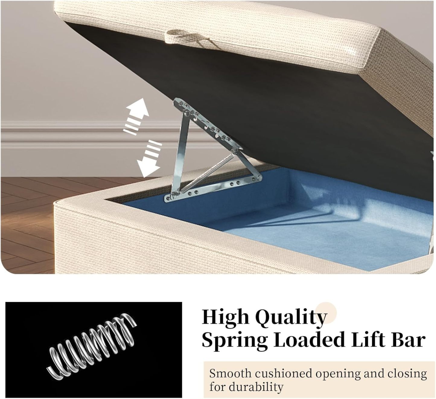 33.07" Lift Up Storage Sofa Ottoman, White Storage Ottoman Coffee Table with Sturdy Raising Mechine, Coffee Table Ottoman with Storage for Living Room