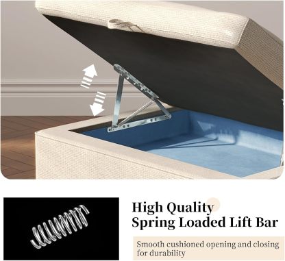 33.07" Lift Up Storage Sofa Ottoman, White Storage Ottoman Coffee Table with Sturdy Raising Mechine, Coffee Table Ottoman with Storage for Living Room
