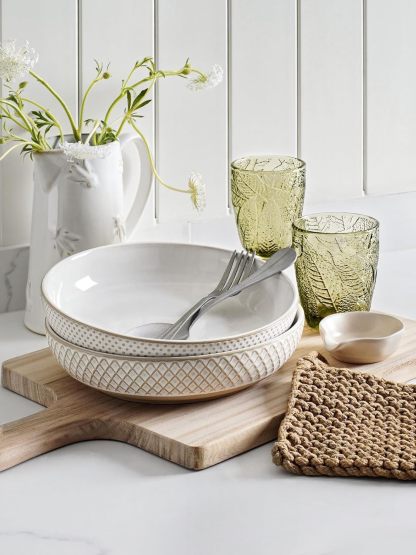 Pasta Bowls 46oz, Large Salad Bowl, Ceramic Serving Plate, House-warming Wedding Present, Embossment Stoneware Bowl for Fruits