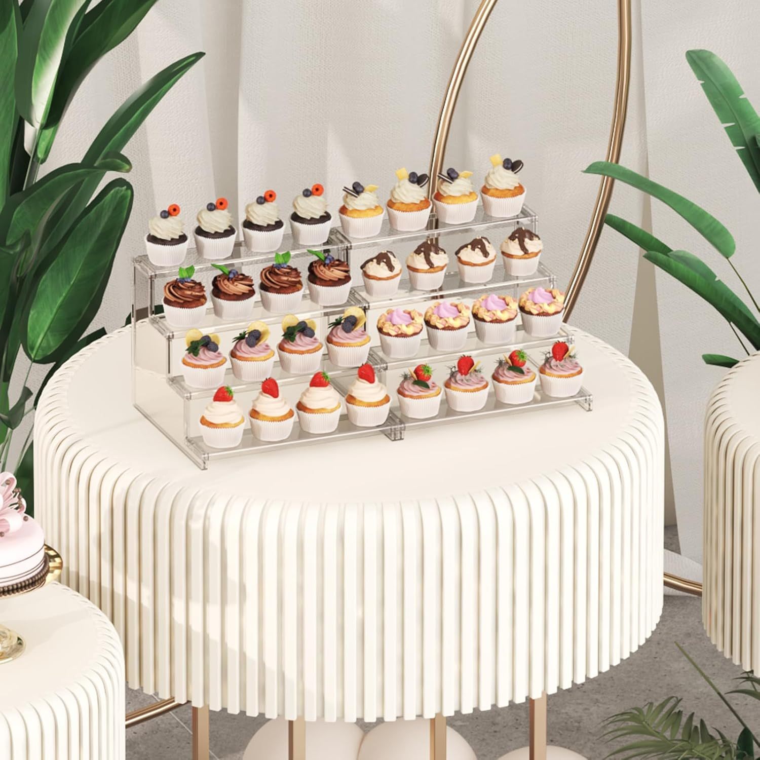 4 Tier Clear Cupcake Stand, 12 Inch Display Shelf for Cupcake, Desserts, Figurines, Perfumes