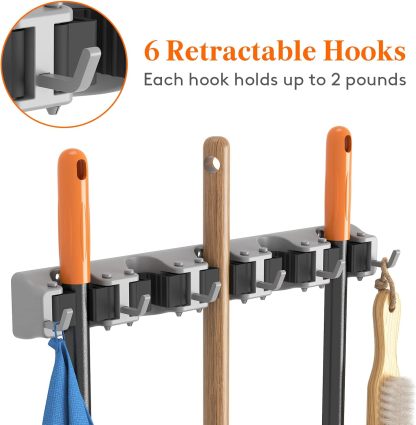 Mop and Broom Holder Wall Mount, Anti-Slip Broom Hanger for Kitchen Organization, Heavy Duty Cleaning Supplies Organizer
