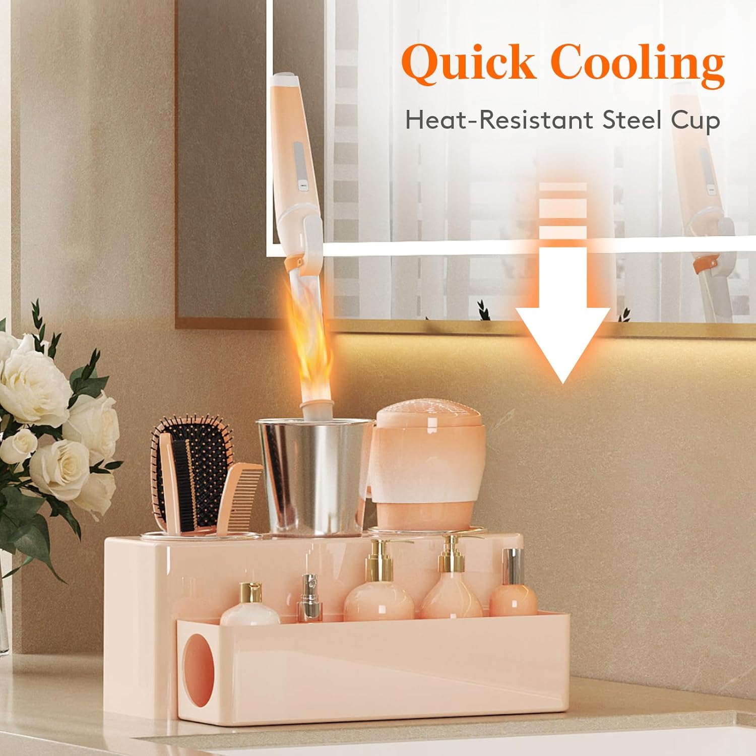 Hair Tool Organizer, Hair Blow Dryer Holder Countertop, Removable Acrylic Hair Brush Storage Stand