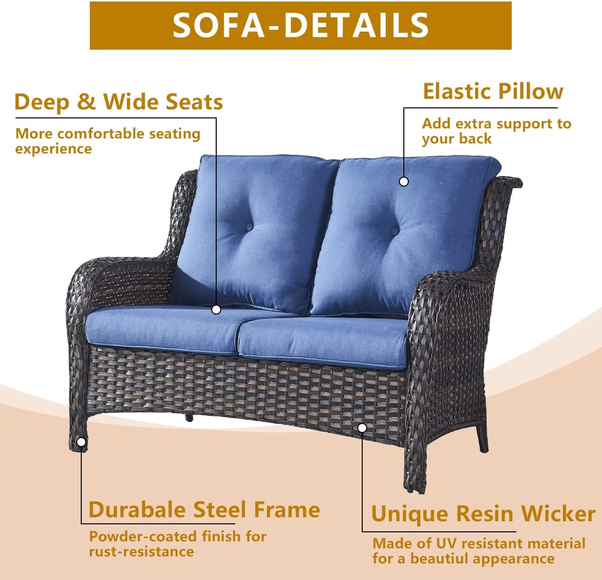 Outdoor Loveseat Sofa 2-Seat PE Rattan Patio Love Seat with Cushions,Deep Seat High Curved Back Armset Sectional Couch for Patio,Garden,Yard,Porch