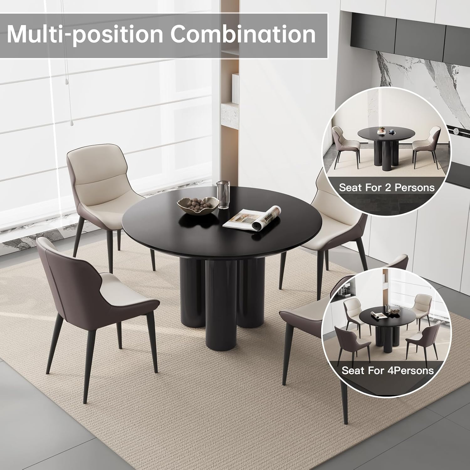 47" Small Dining Table for 2,4, Modern Dining Room Table wtih 3 Sturdy Legs, Round Kitchen Table