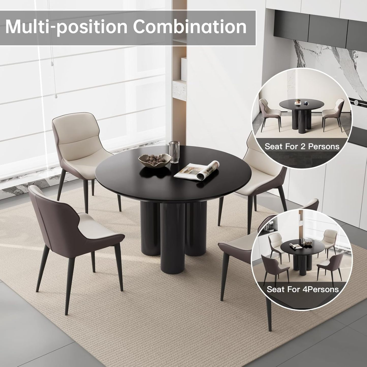 47" Small Dining Table for 2,4, Modern Dining Room Table wtih 3 Sturdy Legs, Round Kitchen Table