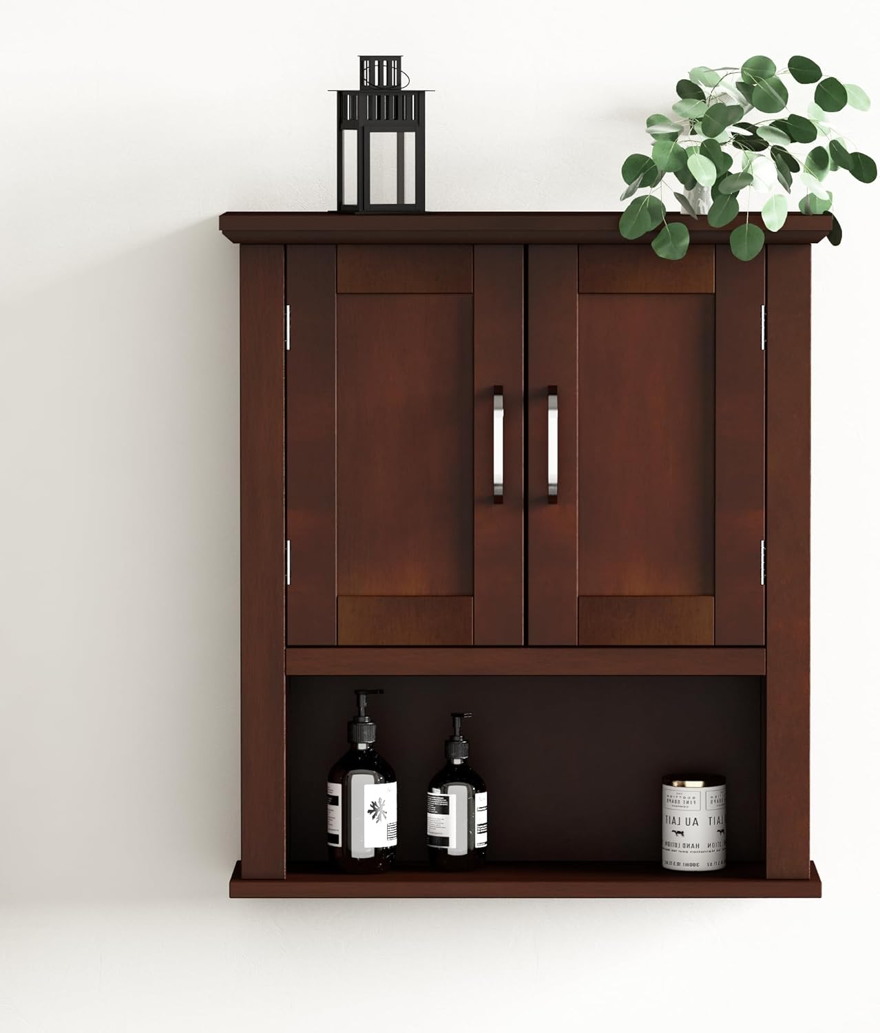 Wood Wall Cabinet with Doors, Medicine Cabinet with Adjustable Shelves Over The Toilet