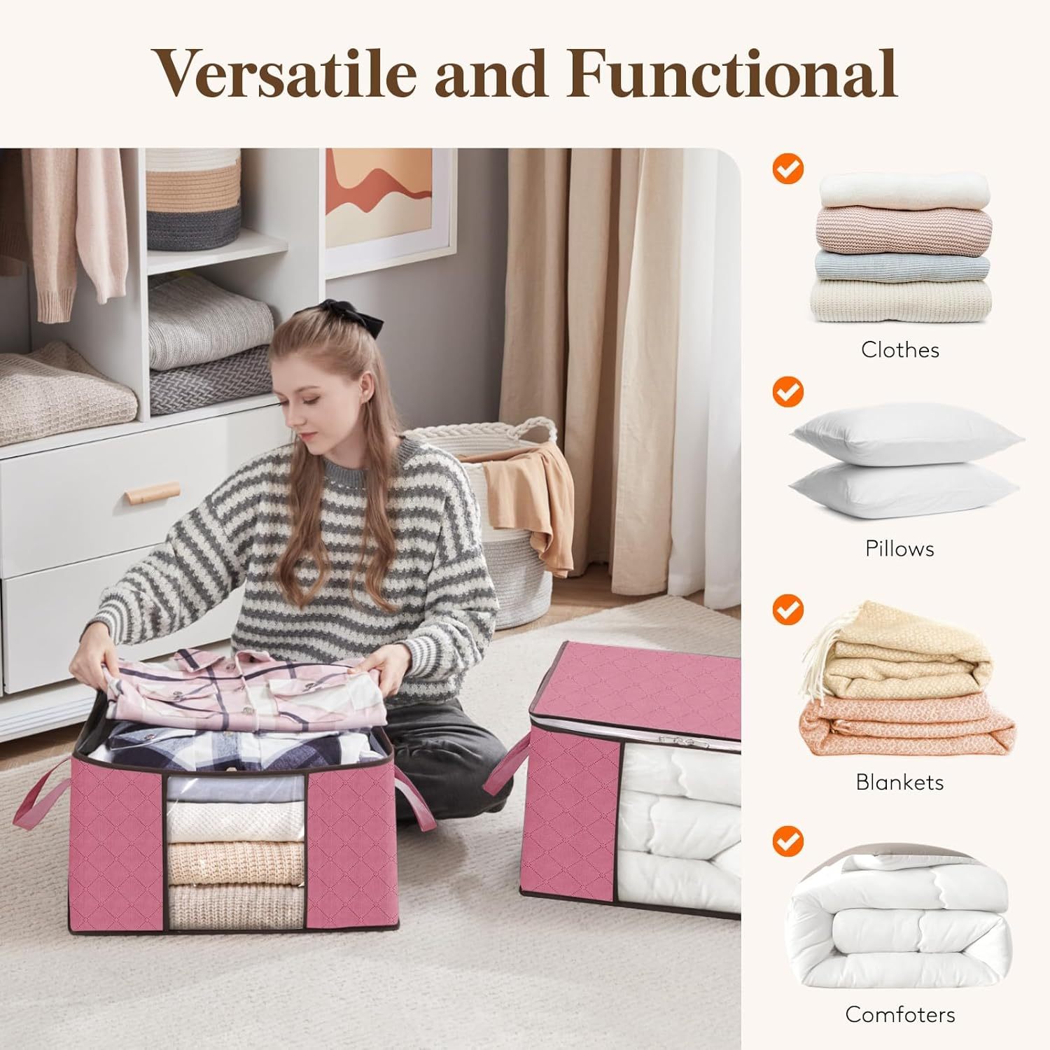 6 Pack Clothes Storage, Foldable Storage and Organization, Storage Bins with Lids, Blanket Storage with Clear Window