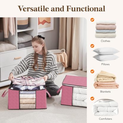 6 Pack Clothes Storage, Foldable Storage and Organization, Storage Bins with Lids, Blanket Storage with Clear Window
