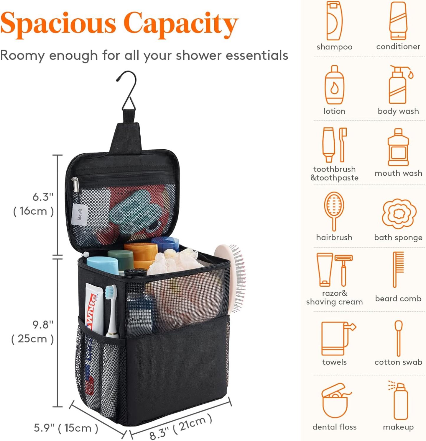 Shower Bag Mesh Shower Caddy Portable College Dorm Room Essentials Tote Bag for Bathroom