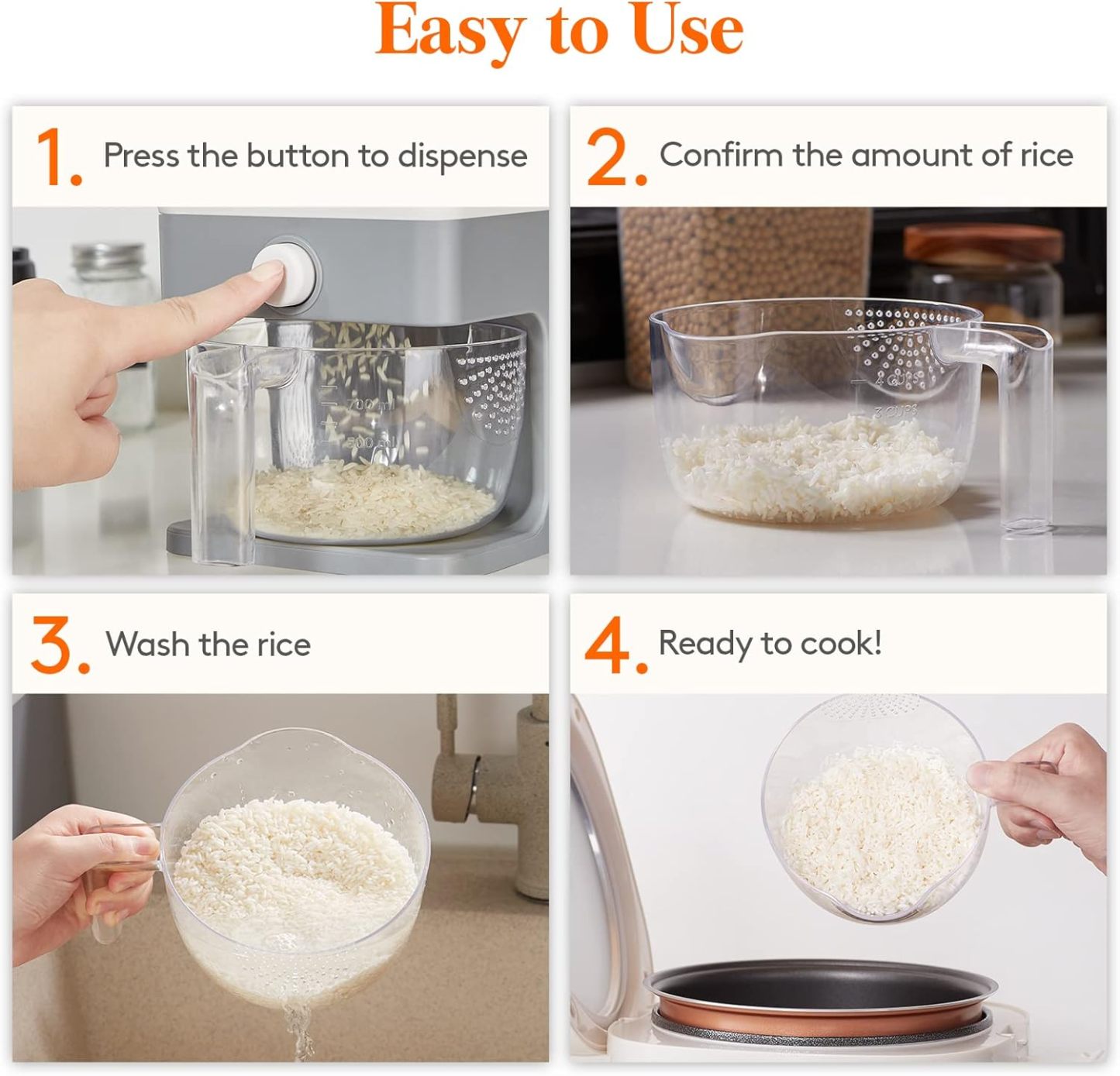Rice Dispenser 25 Lbs(11.3kg), Rice Storage Container Sealed Moisture Proof with Measuring Cup