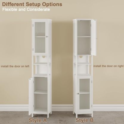 Tall Bathroom Storage Cabinet with Light, 5-Tier Narrow Bathroom Cabinet with 2 Doors