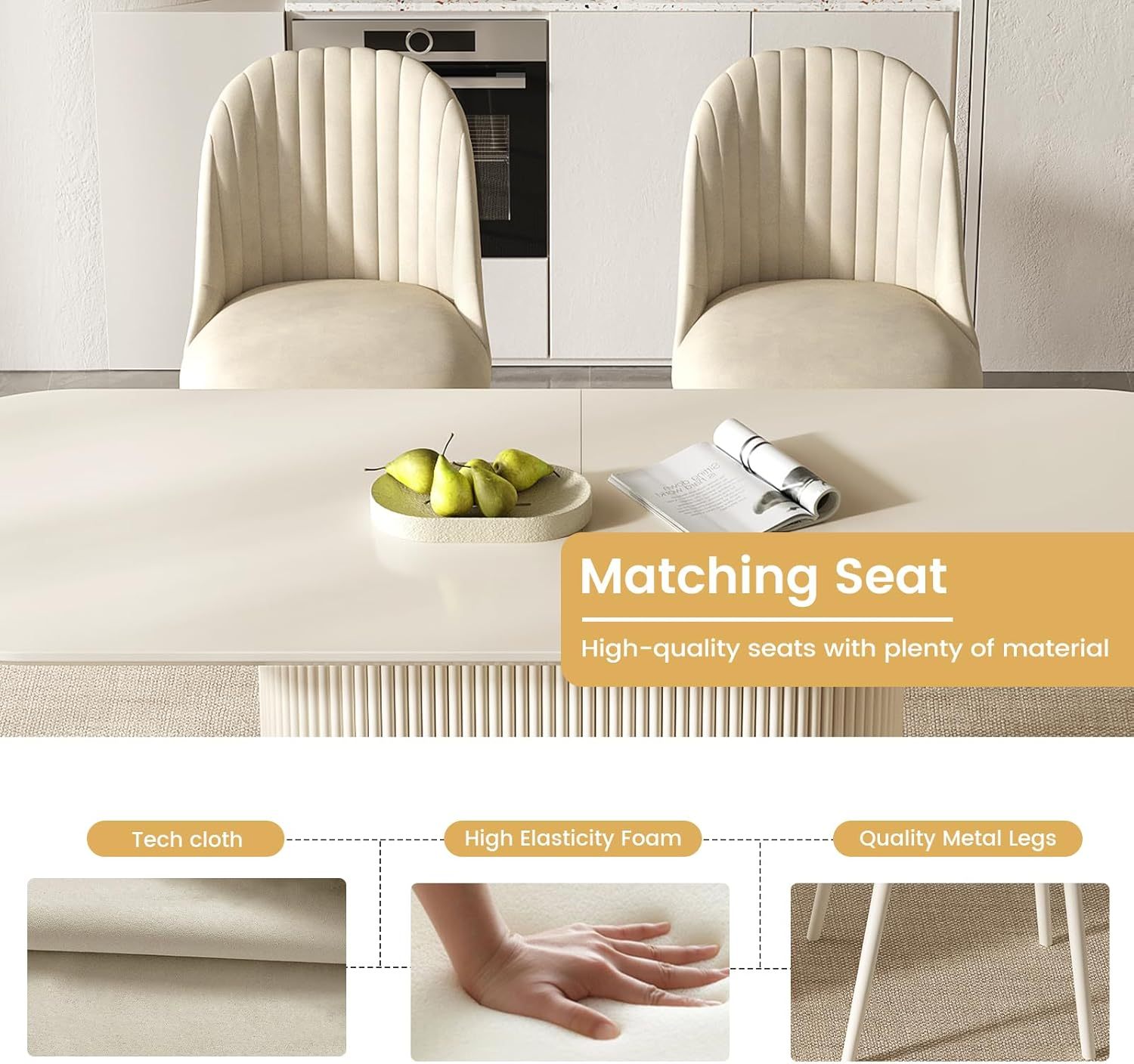 86" Oval Dining Table for 2-8 Person, Modern White Kitchen Table, Luxury Rectangular Dinner Table