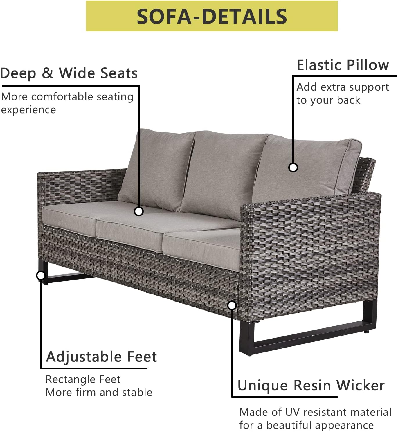 7 Piece Patio Furniture Set Outdoor Sectional Sofa,High Back Patio Swivel Rocker Chairs with Ottomans Coffee Table for Porch