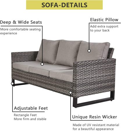 7 Piece Patio Furniture Set Outdoor Sectional Sofa,High Back Patio Swivel Rocker Chairs with Ottomans Coffee Table for Porch