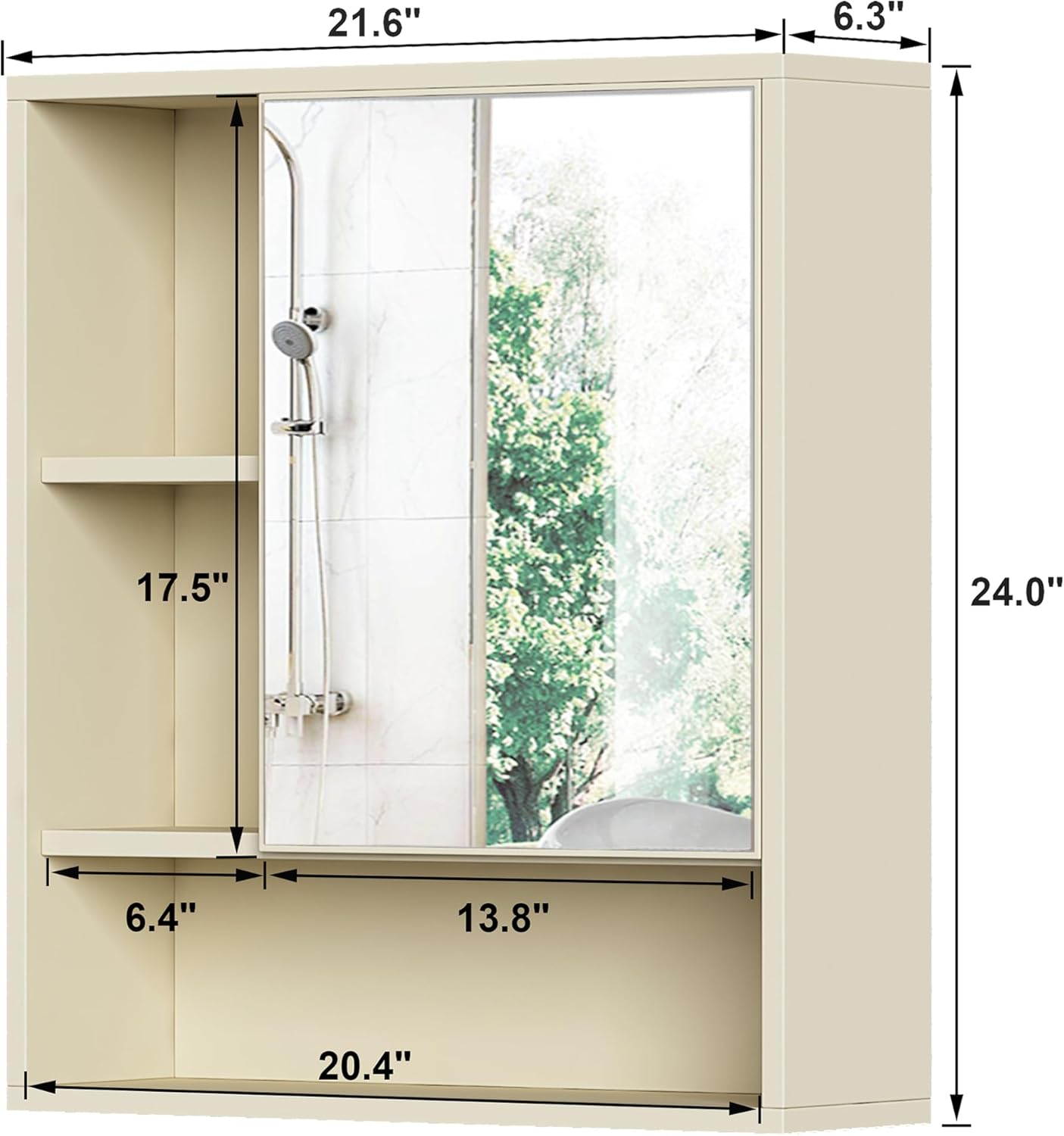 Bathroom Wall Mirror Cabinet, Medicine Cabinet with Single Door and Adjustable Shelf