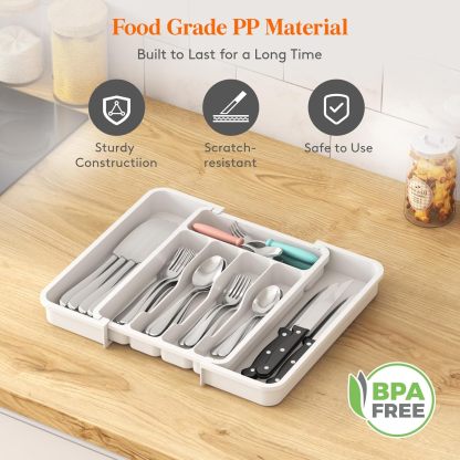 Silverware Drawer Organizer, Expandable BPA Free Utensil Tray for Kitchen, Adjustable Flatware and Cutlery Holder