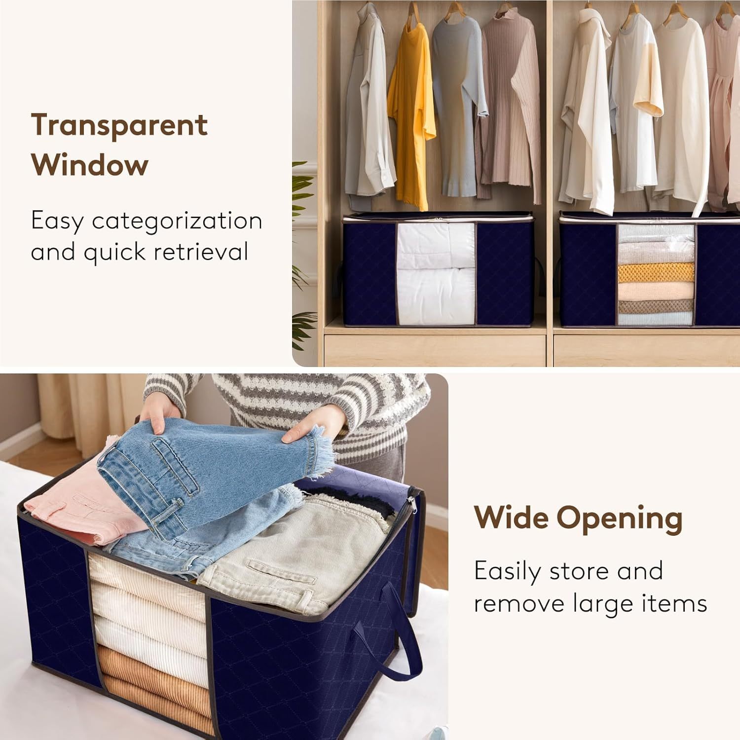 Large Capacity Clothes Storage Bag Organizer with Reinforced Handle Thick Fabric for Comforters, Blankets, Bedding