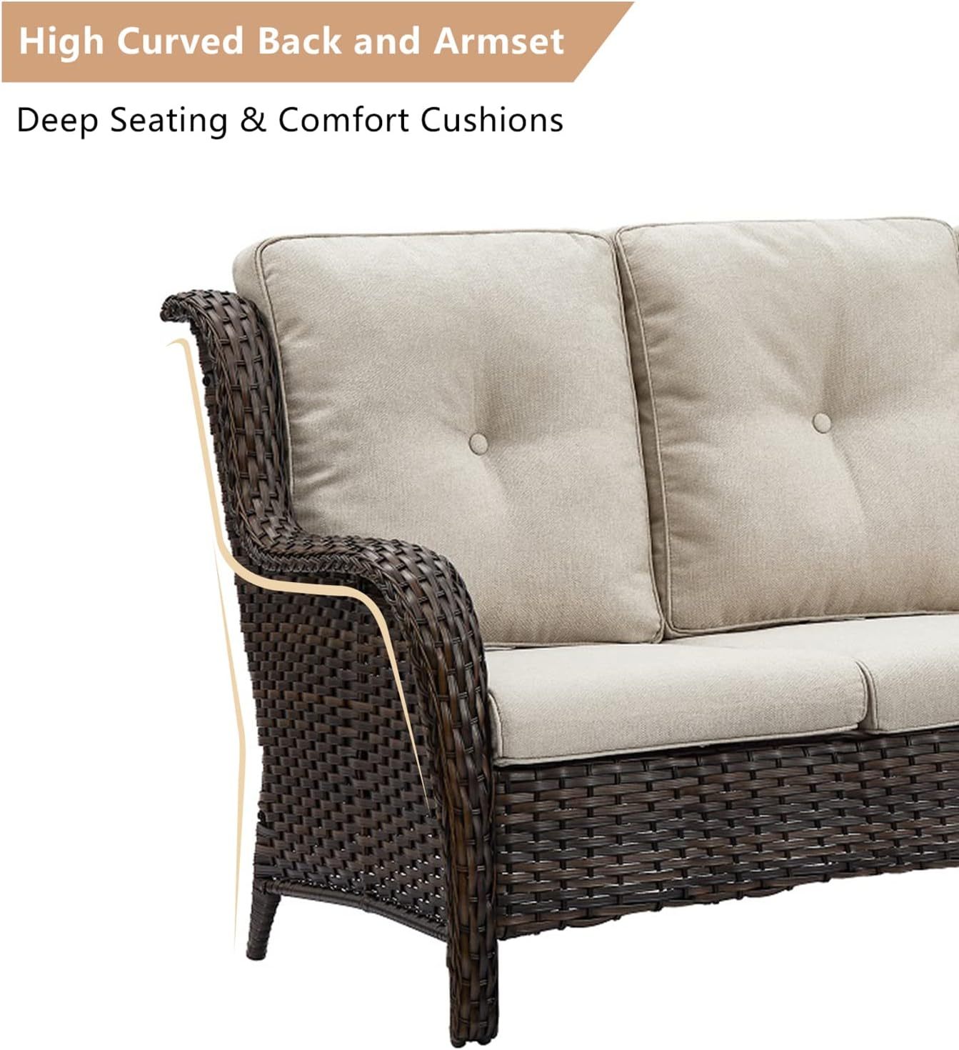 Outdoor Loveseat Sofa 2-Seat PE Rattan Patio Love Seat with Cushions,Deep Seat High Curved Back Armset Sectional Couch for Patio,Garden,Yard,Porch