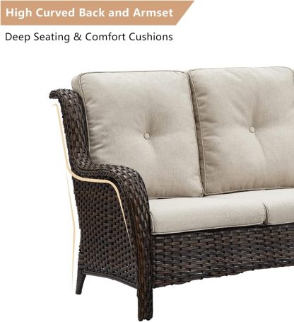 Outdoor Loveseat Sofa 2-Seat PE Rattan Patio Love Seat with Cushions,Deep Seat High Curved Back Armset Sectional Couch for Patio,Garden,Yard,Porch