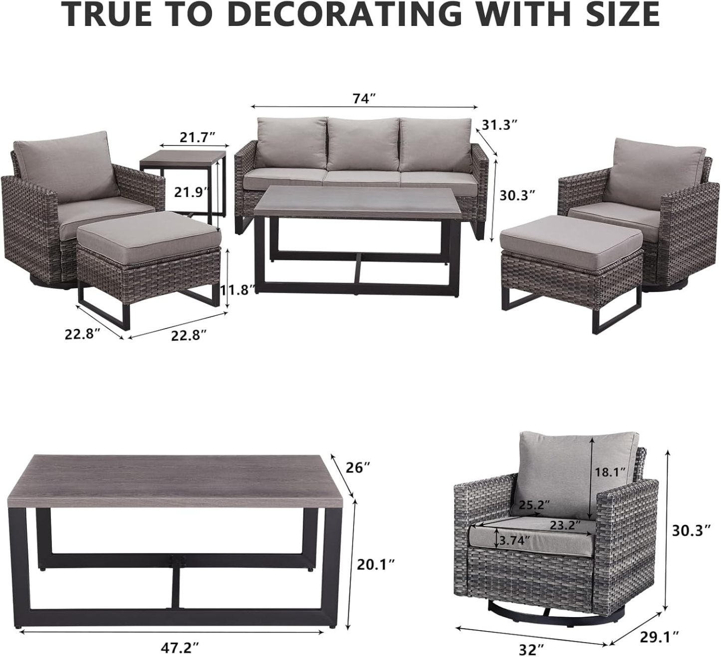 7 Piece Patio Furniture Set Outdoor Sectional Sofa,High Back Patio Swivel Rocker Chairs with Ottomans Coffee Table for Porch