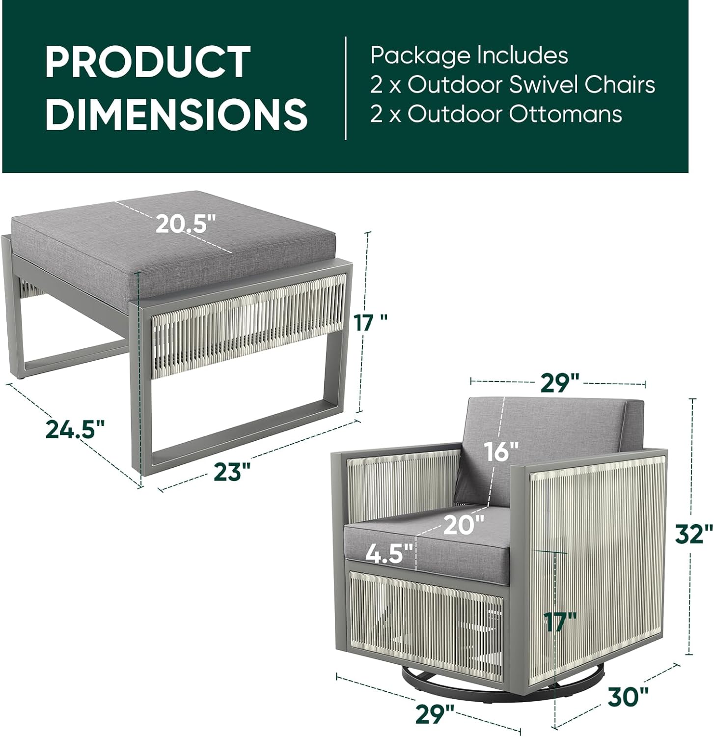 Rocking Chair Outdoor-High Back Swivel Rocking Chair with Ottoman Outdoor Patio Furniture Set for Patio Garden Porch