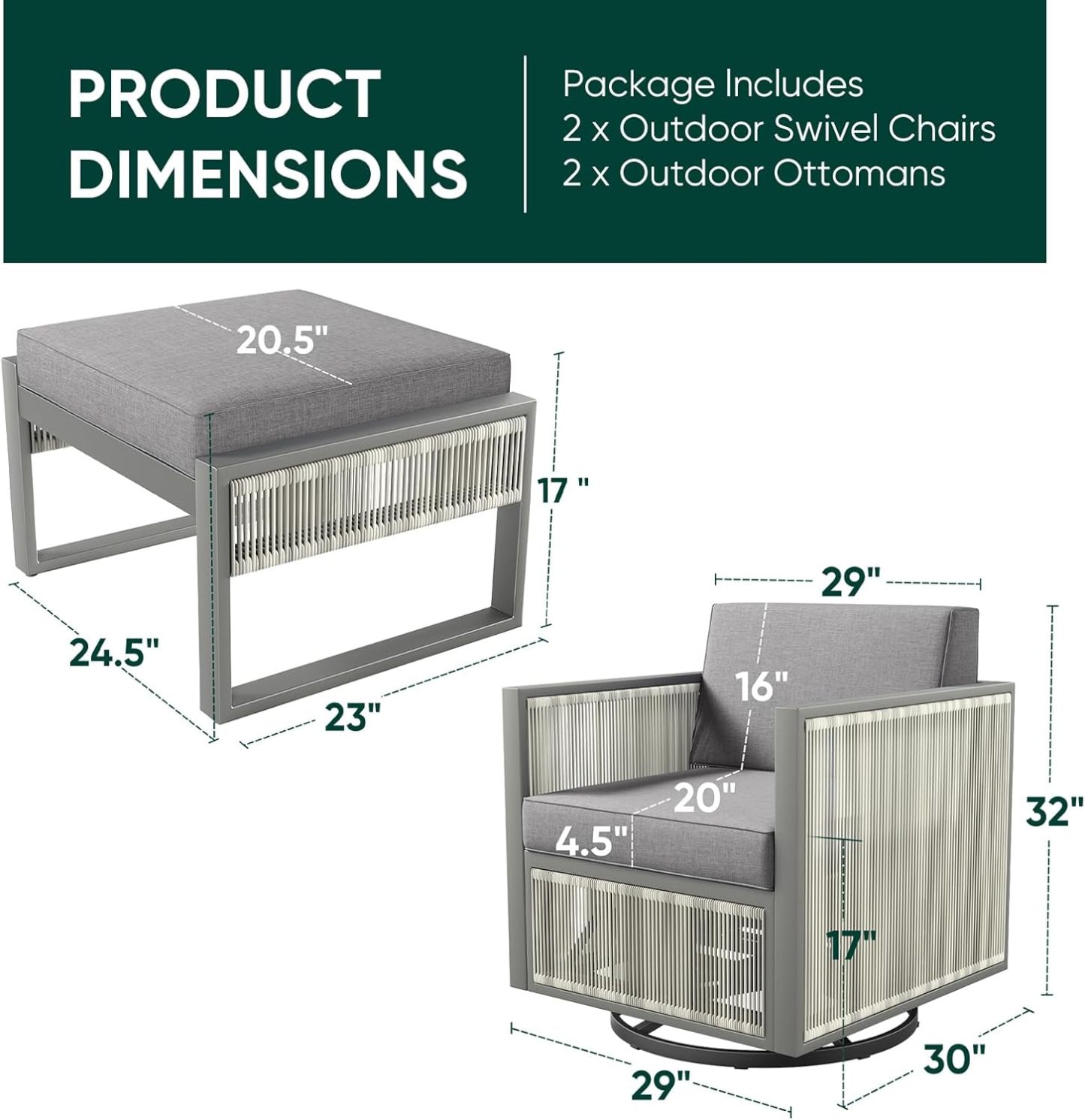 Rocking Chair Outdoor-High Back Swivel Rocking Chair with Ottoman Outdoor Patio Furniture Set for Patio Garden Porch