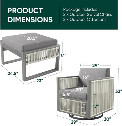 Rocking Chair Outdoor-High Back Swivel Rocking Chair with Ottoman Outdoor Patio Furniture Set for Patio Garden Porch