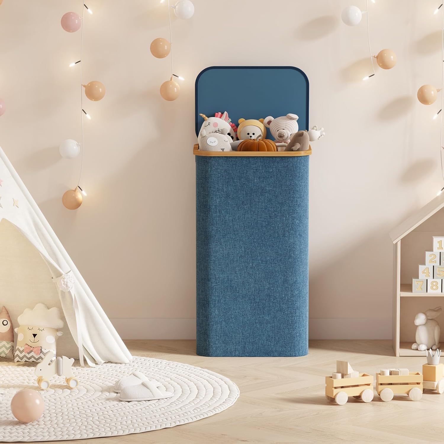 100L Laundry Basket with Lid, Clothes Hampers for Laundry with Bamboo Handles and A Removable Laundry Bag