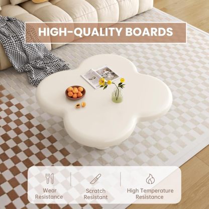 33.46" White Coffee Table, Funky Floral-Shaped Coffee Table Living Room, Bedroom, Home Office, Balcony or Lounge