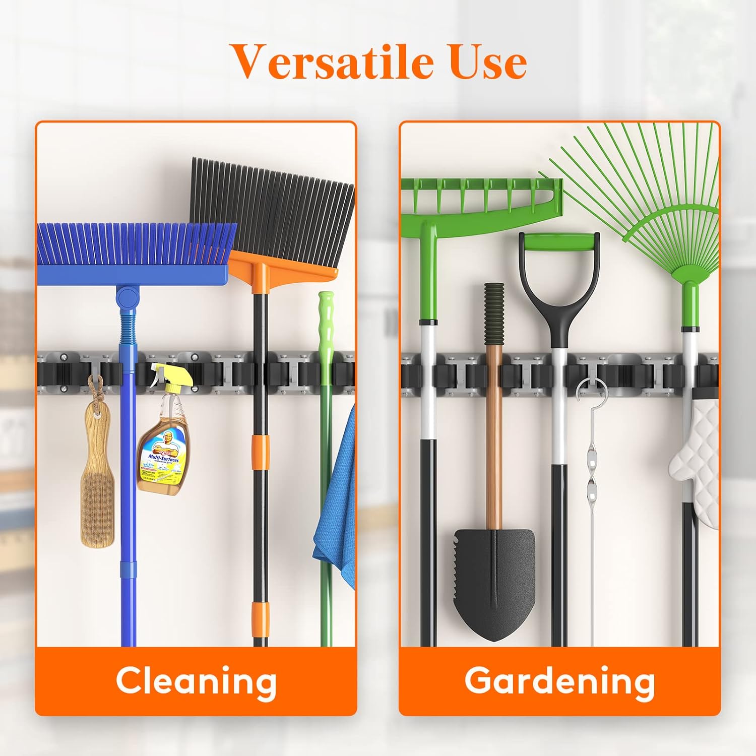 Mop and Broom Holder Wall Mount, Anti-Slip Broom Hanger for Kitchen Organization, Heavy Duty Cleaning Supplies Organizer