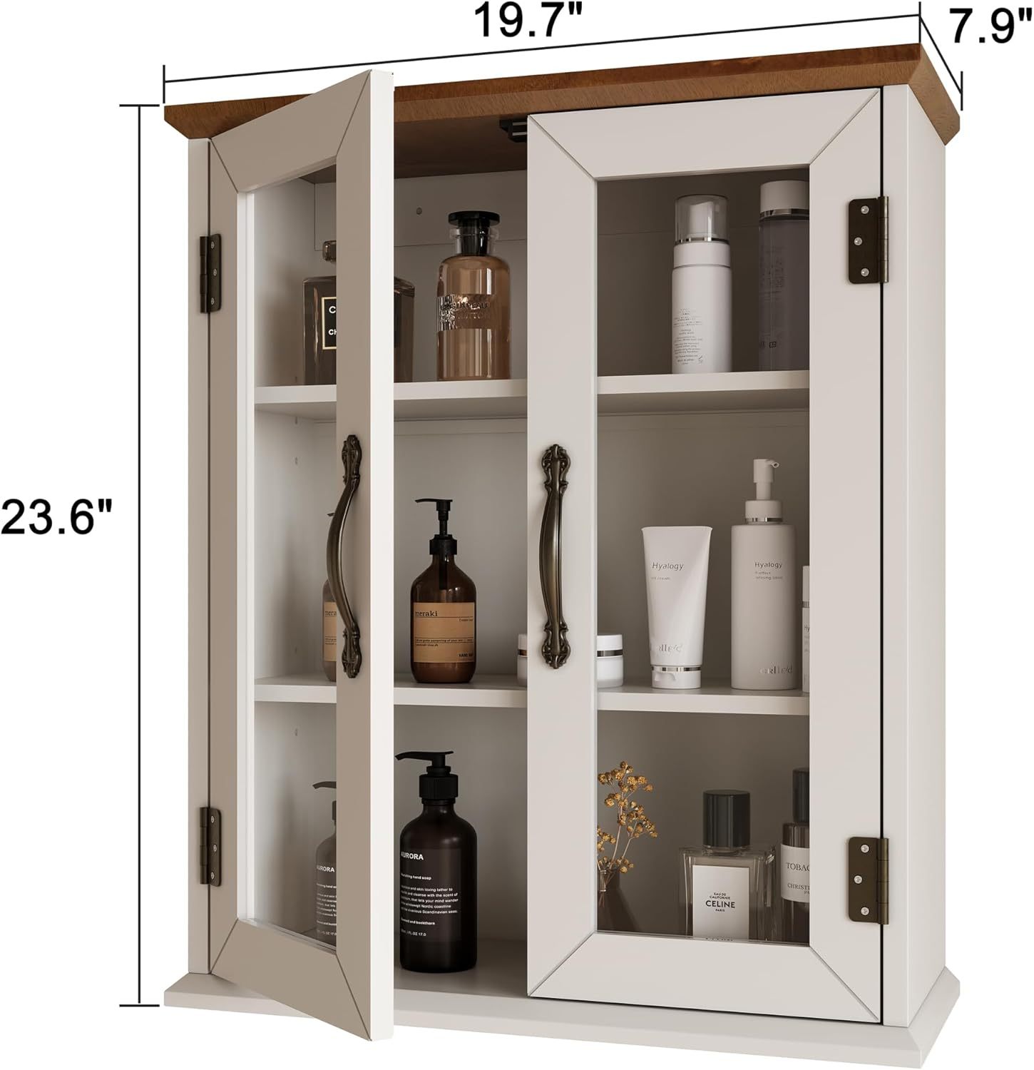Wood Medicine Cabinet with Acrylic Doors, Bathroom Wall Cabinet with Adjustable Shelves Over The Toilet