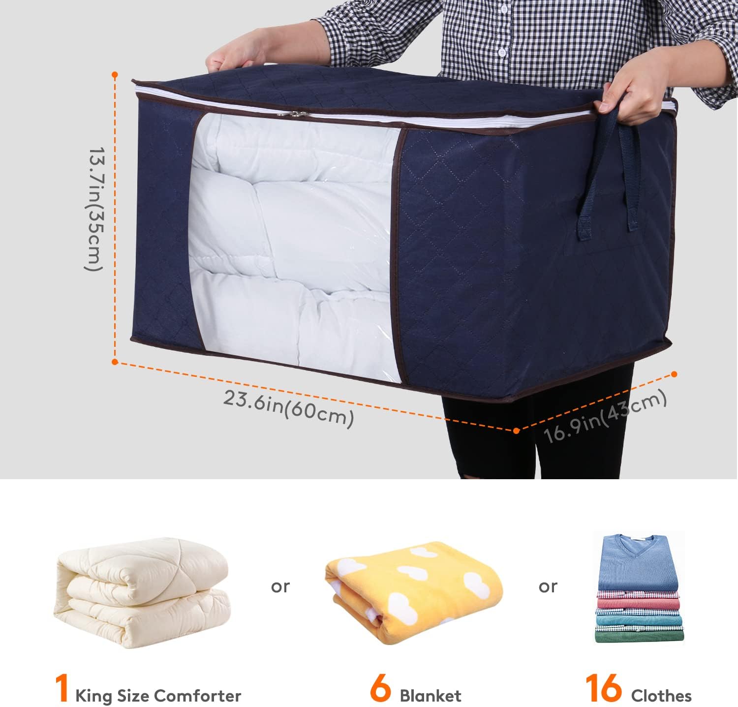 Large Capacity Clothes Storage Bag Organizer with Reinforced Handle Thick Fabric for Comforters, Blankets, Bedding