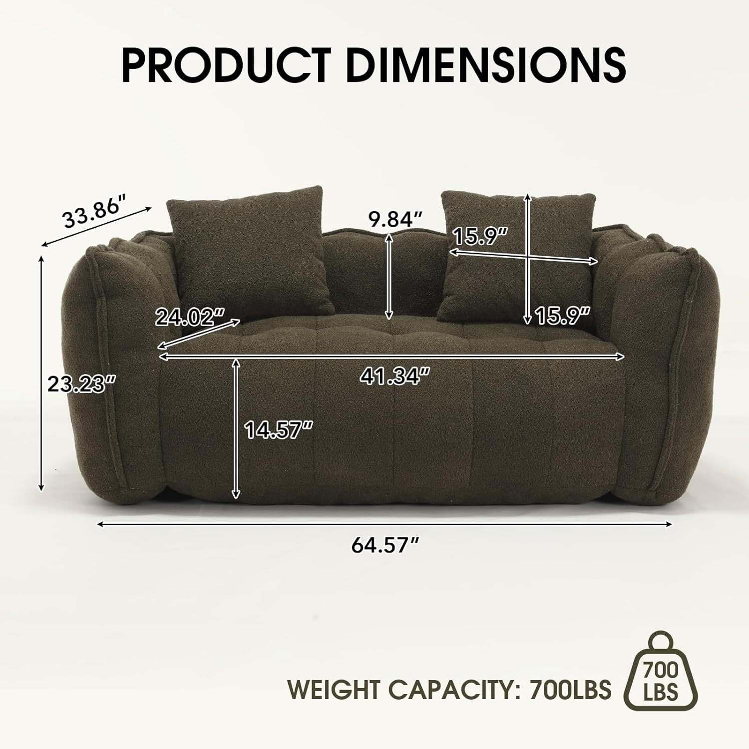 Giant Bean Bag Sofa Chair, Teddy Upholstered Bean Bag Couch with Petal Backrest, Tufted Lazy Sofa with Two Pillows