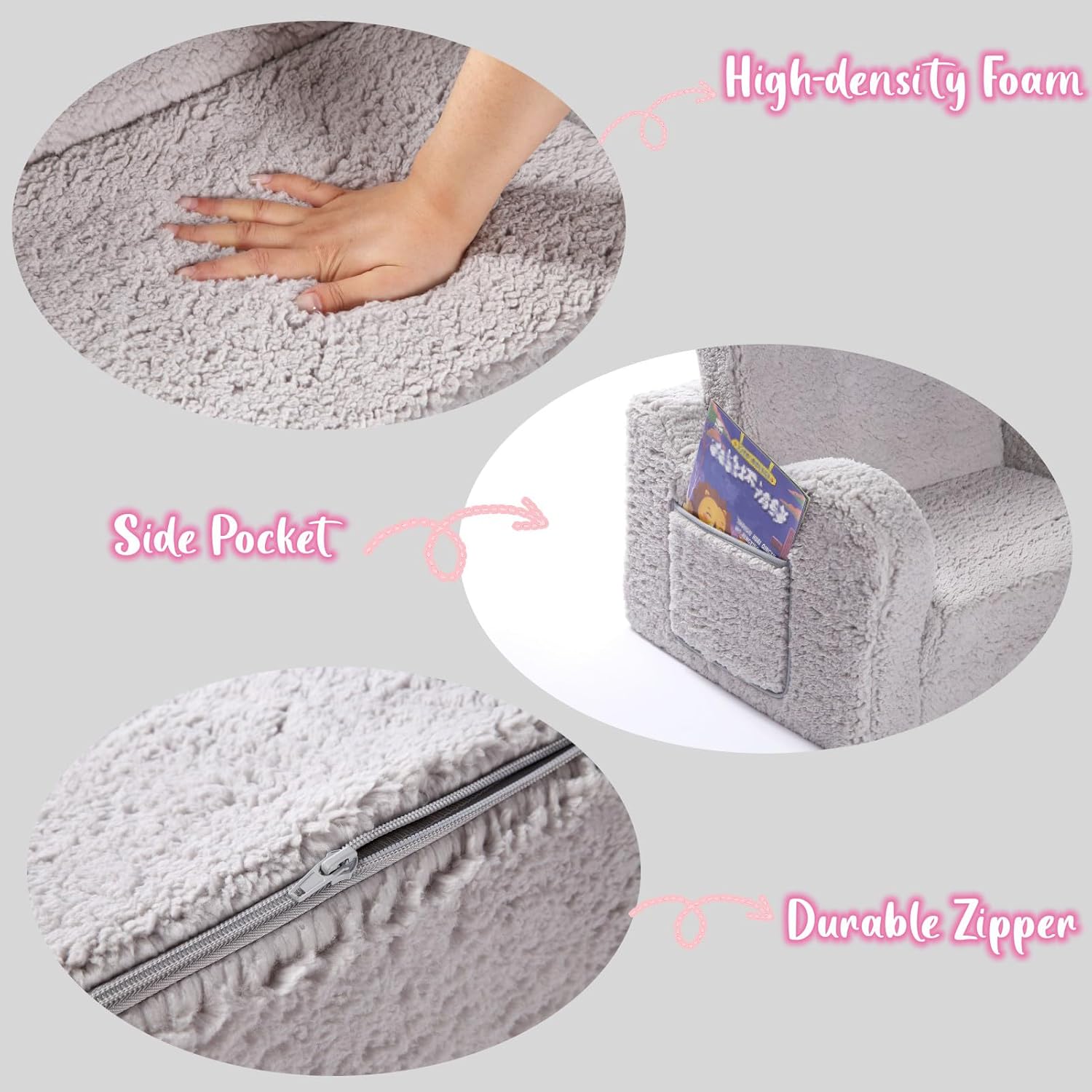 Kids Chairs for Toddler, 2-in-1 Toddler Soft Sherpa Couch Fold Out