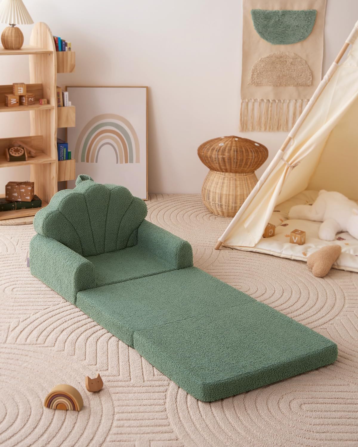 2-in-1 Soft Toddler Couch Fold Out, Toddler Chair Comfy, Convertible Sofa to Lounger